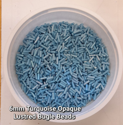 50g glass bugle beads - Turquoise Opaque Lustred - approx 6mm