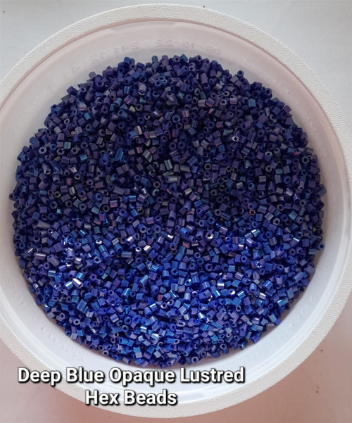 50g glass HEX seed beads - Deep Blue Opaque Lustred- size 11/0 (approx 2mm)