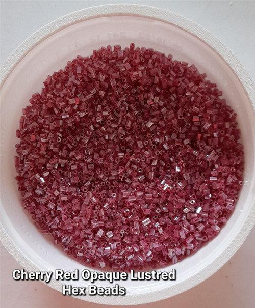 50g glass HEX seed beads - Cherry Red Opaque Lustred- size 11/0 (approx 2mm)