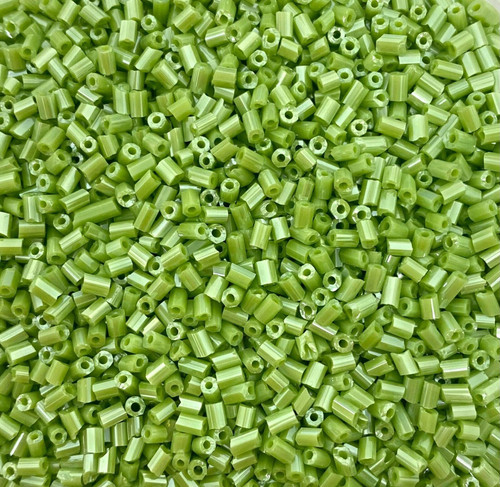 50g glass HEX seed beads - Lime Opaque Lustred - size 11/0 (approx 2mm)