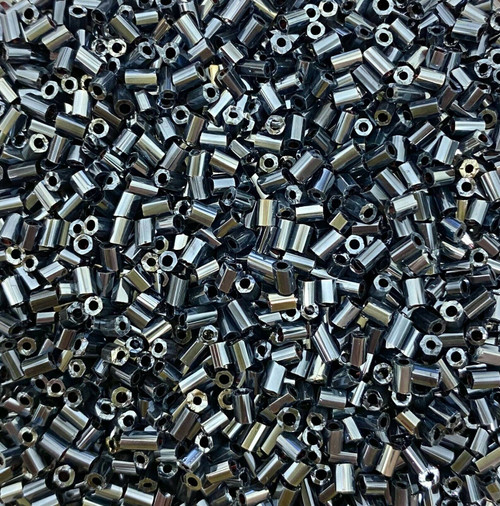 50g glass HEX seed beads - Black Opaque Lustred- size 11/0 (approx 2mm)