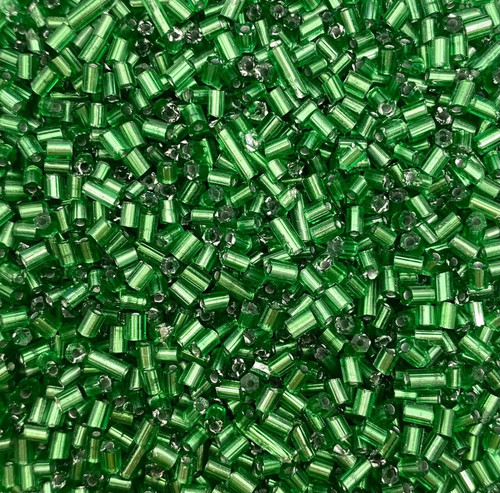50g glass HEX seed beads - Green Silver-Lined, size 11/0 (approx 2mm)