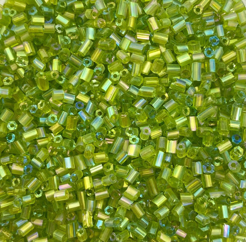 50g glass HEX seed beads - Lime Rainbow, size 11/0 (approx 2mm)