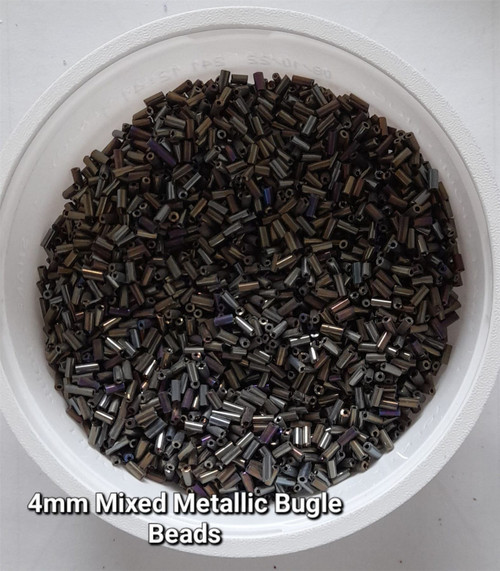 50g glass bugle beads - Mixed Metallic - approx 4mm