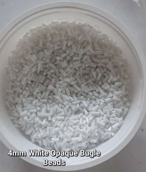50g glass bugle beads -White Opaque Lustred