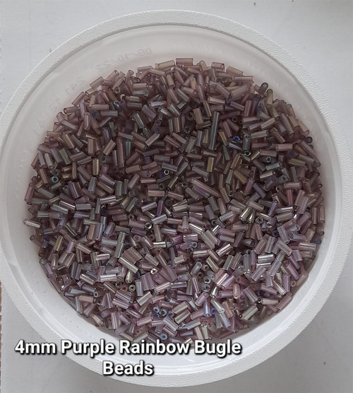 50g glass bugle beads - Purple Rainbow - approx 4mm tubes