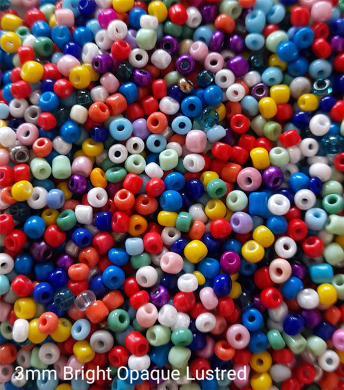 50g glass seed beads - Bright Opaque Lustred Mix - approx 3mm (size 8/0)