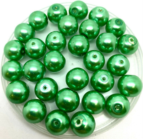 Emerald Green 12mm Glass Pearls