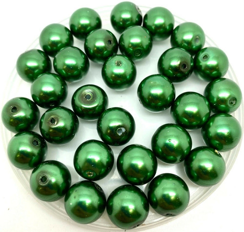 Forest Green 12mm Glass Pearls