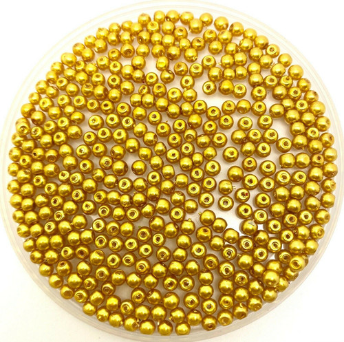 Rich Yellow Gold 4mm Glass Pearls