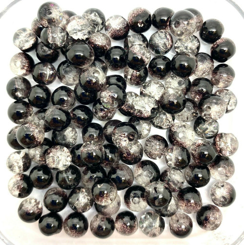 4mm Crackle Glass Beads - Black & Clear, 200 beads