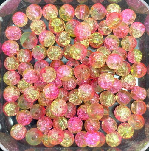 4mm Crackle Glass Beads - Pink & Yellow, 200 beads