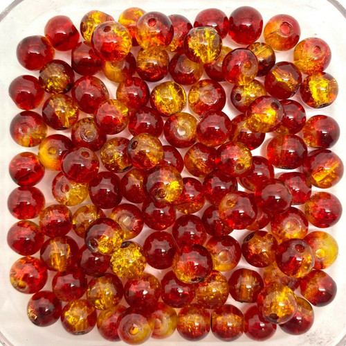 4mm Crackle Glass Beads - Red & Yellow, 200 beads