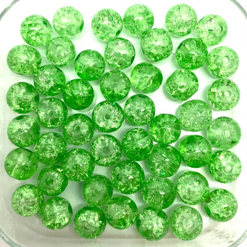 6mm Crackle Glass Beads - Grass Green, 100 beads