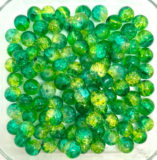 6mm Crackle Glass Beads - Yellow & Green, 100 beads