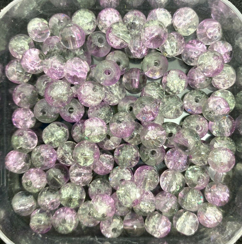 6mm Crackle Glass Beads - Lilac & Grey, 100 beads