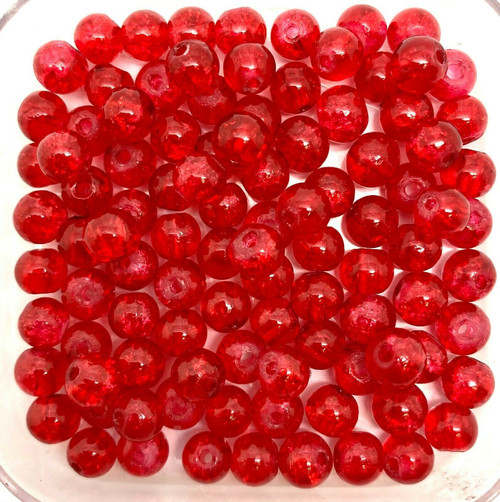 6mm Crackle Glass Beads - Red, 100 beads