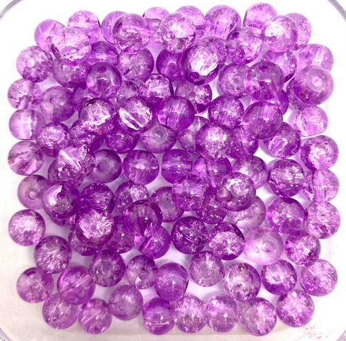 6mm Crackle Glass Beads - Mauve, 100 beads