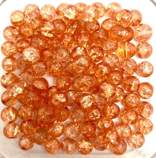 6mm Crackle Glass Beads - Peach, 100 beads