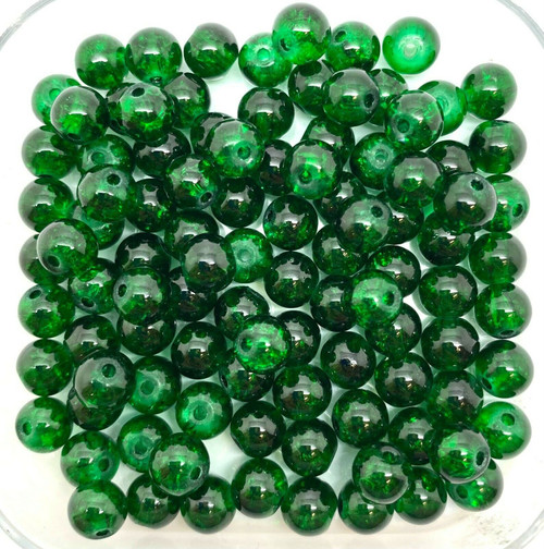 Crackle Beads Dark Green Glass Beads 8mm Glass Beads Glass Crackle