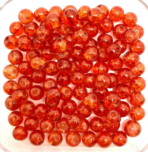 8mm Crackle Glass Beads - Dark Orange, 50 beads