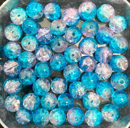 8mm Crackle Glass Beads - Light Pink & Blue, 50 beads