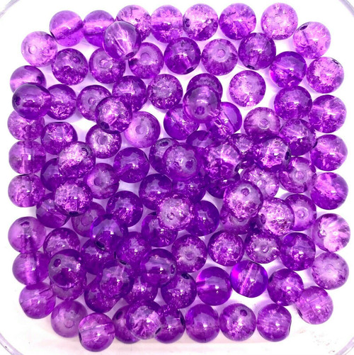 8mm Crackle Glass Beads - Purple, 50 beads