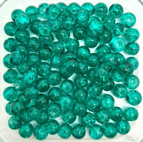 8mm Crackle Glass Beads - Sea Green, 50 beads