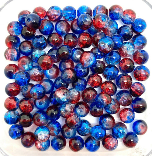 10mm Crackle Glass Beads - Red & Blue, 40 beads