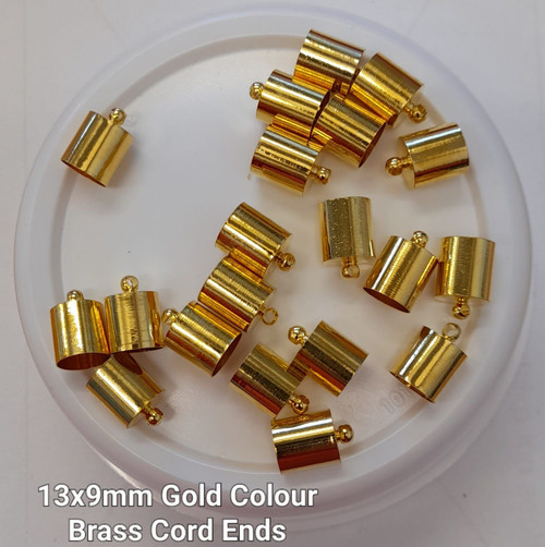 Brass Cord Ends 13mm x 9mm - Pack of 20, Gold coloured