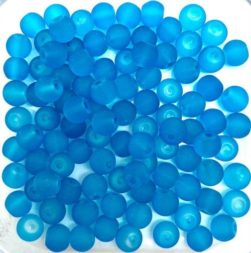 6mm Frosted Glass Beads - Dark Turquoise, approx 100 beads