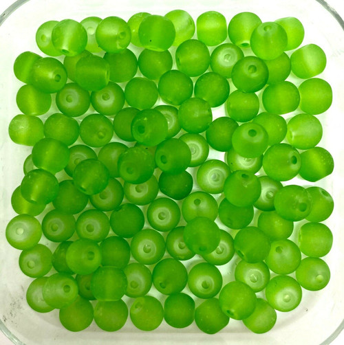 8mm Frosted Glass Beads - Grass Green, approx 50 beads