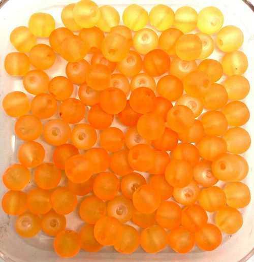 4mm Frosted Glass Beads - Orange, approx 200 beads