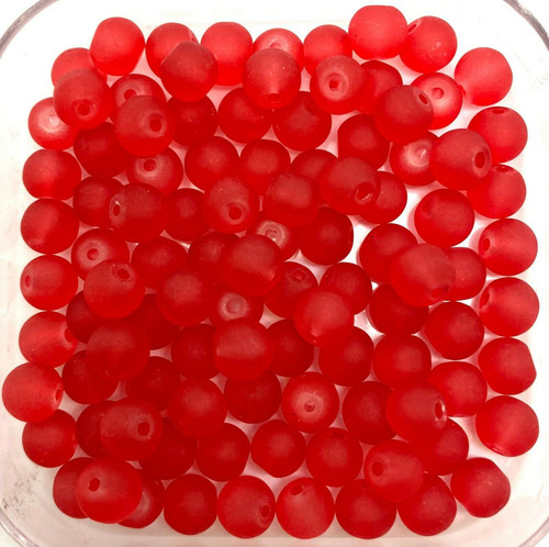4mm Frosted Glass Beads - Red, approx 200 beads
