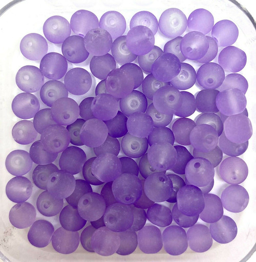6mm Frosted Glass Beads - Light Purple, approx 100 beads