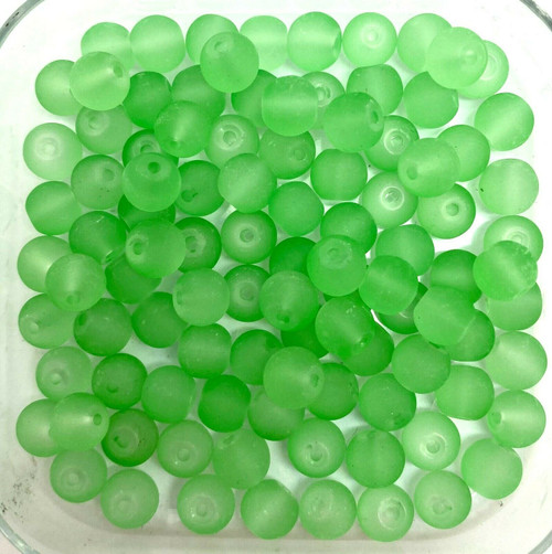 10mm Frosted Glass Beads - Light Green, approx  40 beads