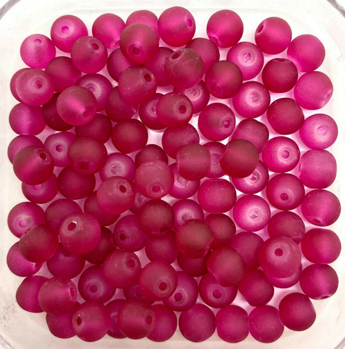 4mm Frosted Glass Beads - Raspberry, approx 200 beads