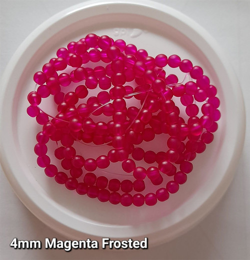 4mm Frosted Glass Beads - Magenta, approx 200 beads