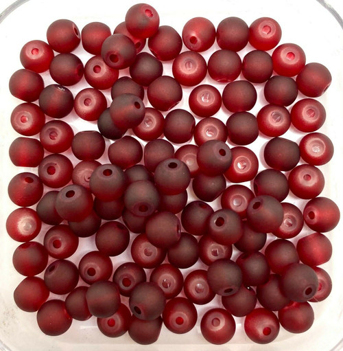 8mm Frosted Glass Beads - Burgundy, approx 50 beads
