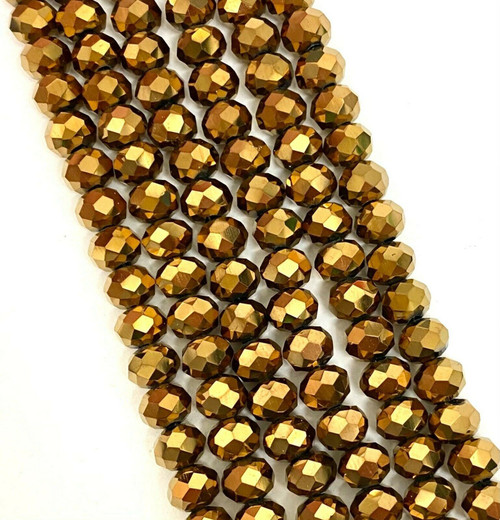 Bronze Metallic 3.5x2.5mm Faceted Glass Rondelles