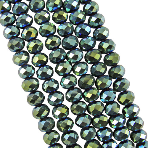 3.5x2.5mm Faceted Glass Rondelles - GREEN METALLIC - approx 15" strand (approx 150 beads)