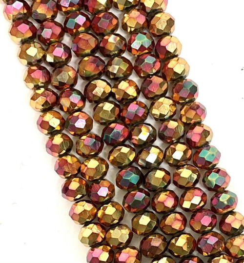 Rose Gold Metallic 3.5x2.5mm Faceted Glass Rondelles