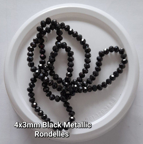 Dark Grey (Haematite) Metallic 4x3mm Faceted Glass Rondelles