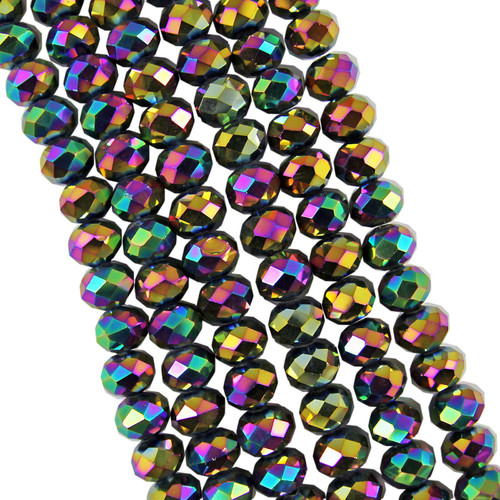 Multicolour Metallic 8x6mm Faceted Glass Rondelles