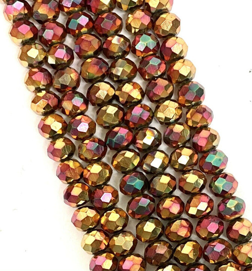 Rose Gold Metallic 10x8mm Faceted Glass Rondelles