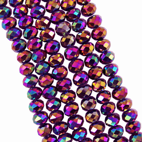 Purple Metallic 10x8mm Faceted Glass Rondelles