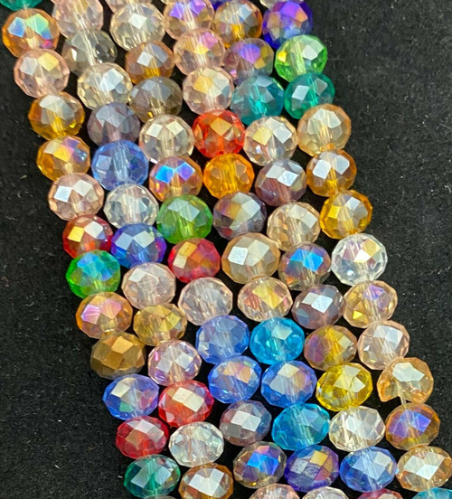 Mixed colours AB 3x2mm Faceted Glass Rondelles