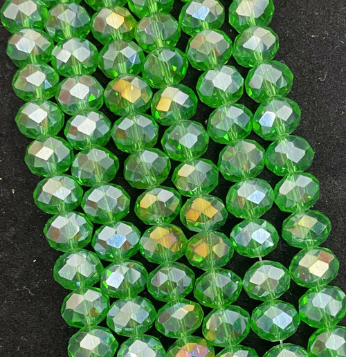 6x4mm Faceted Glass Rondelles - GRASS GREEN AB - approx 100 beads / 16 inch strand