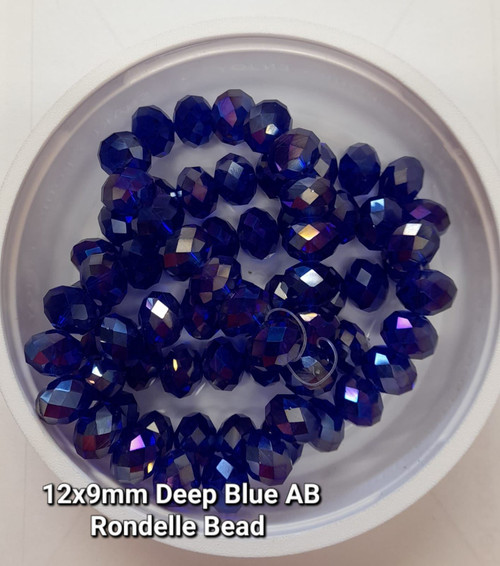 Deep Blue AB 12x9mm Faceted Glass Rondelles