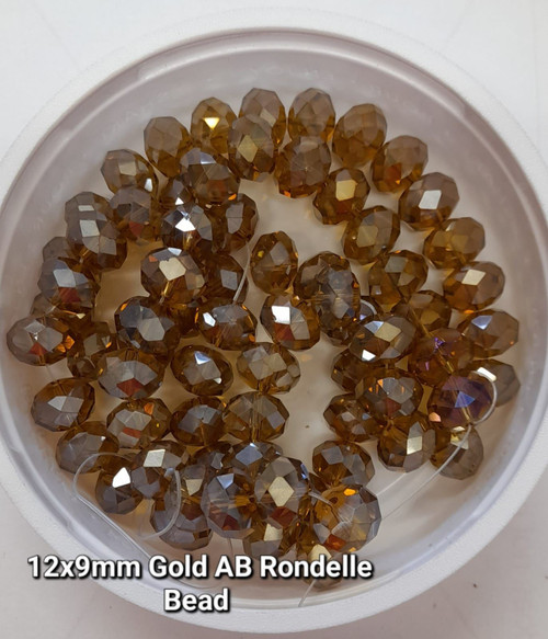 Gold AB 12x9mm Faceted Glass Rondelles